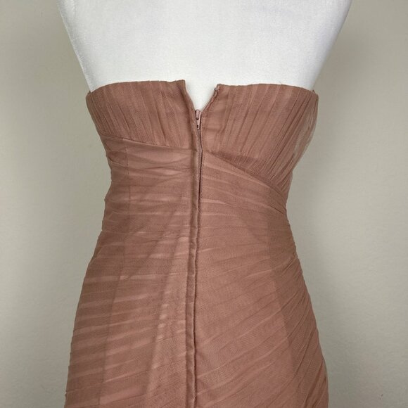 Bari Jay Dusty Rose Strapless Ruched Tulle Bridesmaid Dress Size 10 - Picture 8 of 13